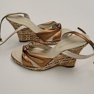 Slingback Wedge Sandals 9 Shoes Bellofatto Brown Bronze Copper Women's Heels